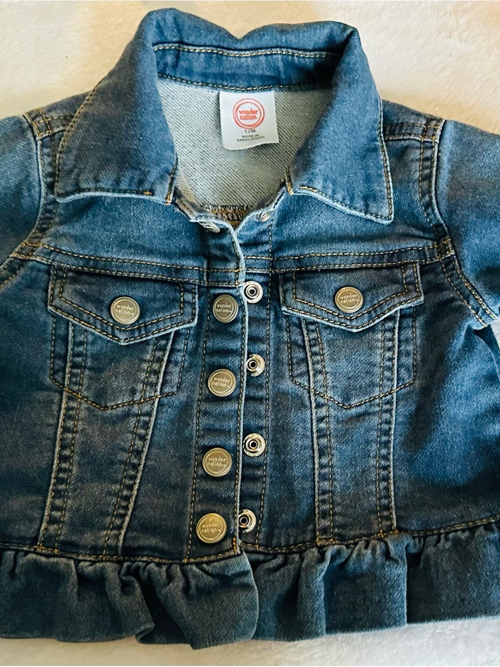 wonder nation blue denim jean jacket with ruffle hem